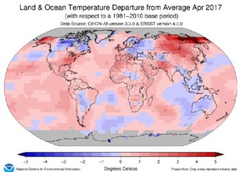 anomalie termiche 350x250 - Aprile 2017, a livello mondiale, è stato il più caldo di sempre