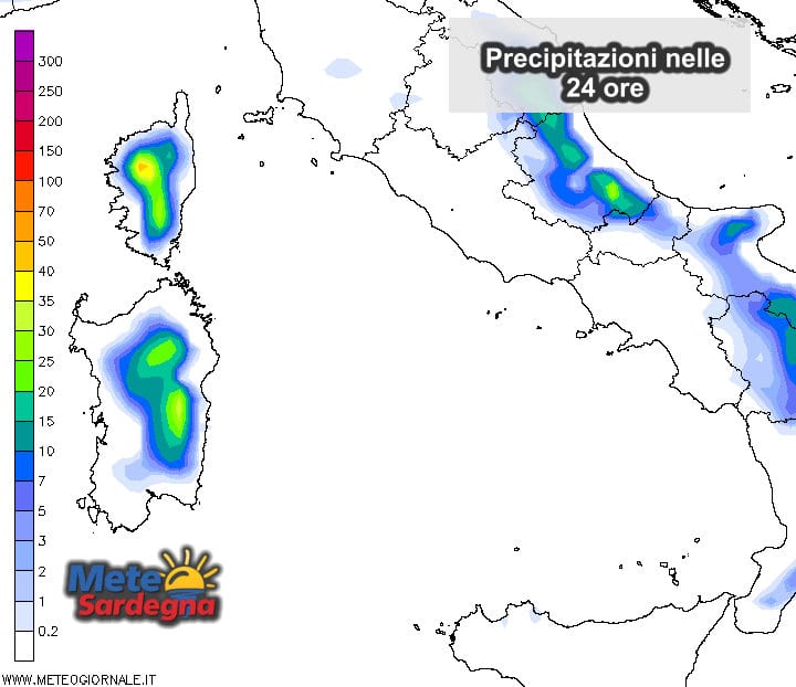 Precipitazioni odierne: rischio temporali pomeridiani.