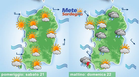 Meteo sardegn - In atto temporali nel sud Sardegna, altre piogge domenica