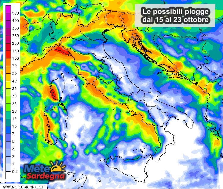 Le possibili piogge settimanali.