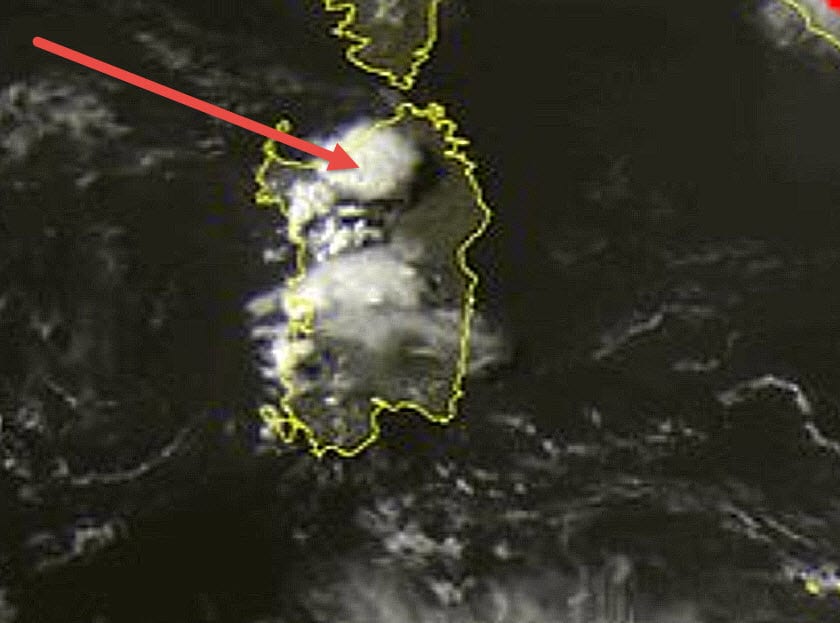 meteosat pomeriggio - Cumulonembi esplosivi nel Nord Sardegna, temporali con grandine