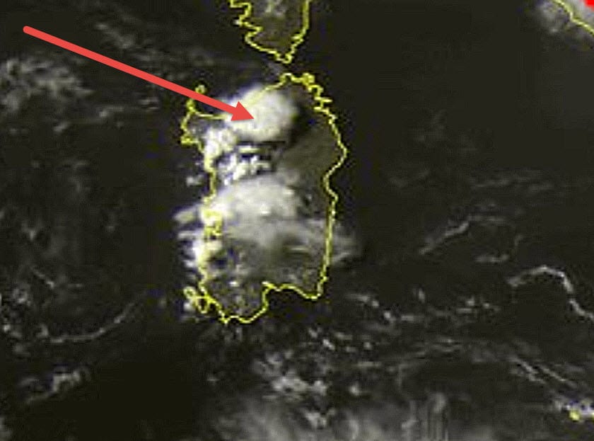 meteosat pomeriggio - Cumulonembi esplosivi nel Nord Sardegna, temporali con grandine