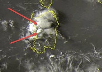 meteosat sera 350x250 - Famiglia di grossi temporali nel Centro Sardegna, nubifragi
