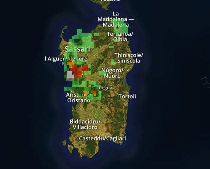 radar meteo sardegna - Meteo Sardegna, temporali con grandine anche oggi pomeriggio