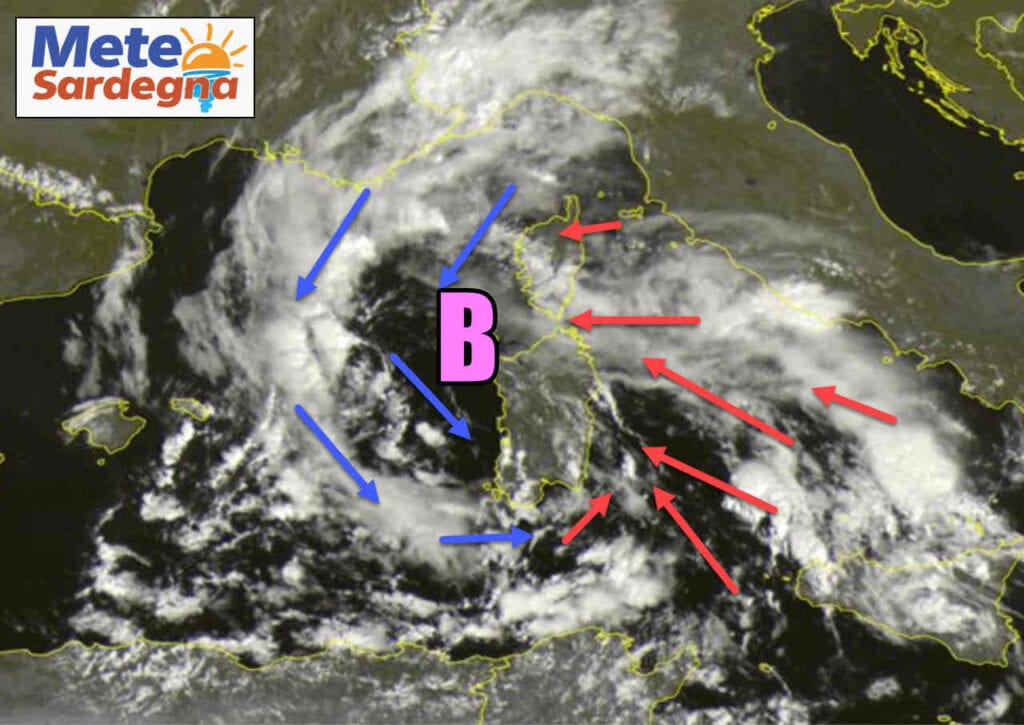 area ciclonica sulla sardegna 1024x725 - Sardegna è nell’occhio del ciclone, ma il meteo peggiorerà a breve