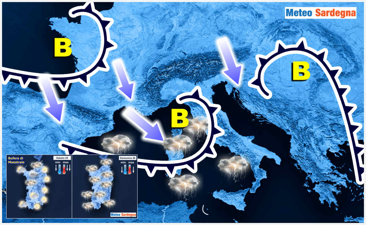 evoluzione meteo per domenica - Sardegna nella bufera di vento. Nuova raffica di temporali. Grandine
