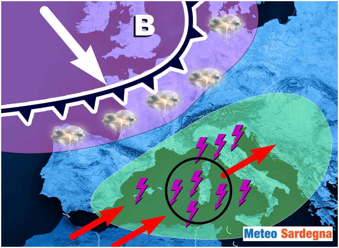 evoluzione meteo sardegna mappa - Sardegna, scoppiano forti temporali marittimi. Venerdì e sabato bufera