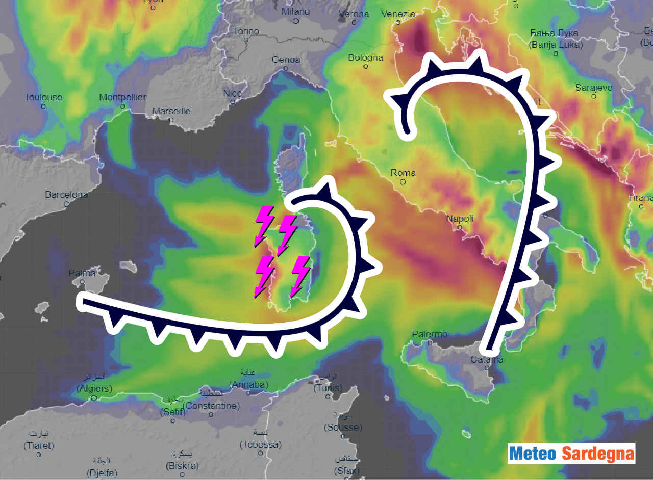 meteo con nuovo peggioramento 2 - Area ciclonica influenza il meteo della Sardegna. Inizio settimana ventoso e freddo. Poi cambiamento