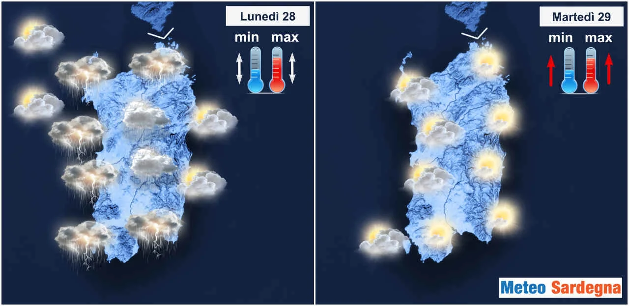 previsioni meteo 2 - Area ciclonica influenza il meteo della Sardegna. Inizio settimana ventoso e freddo. Poi cambiamento