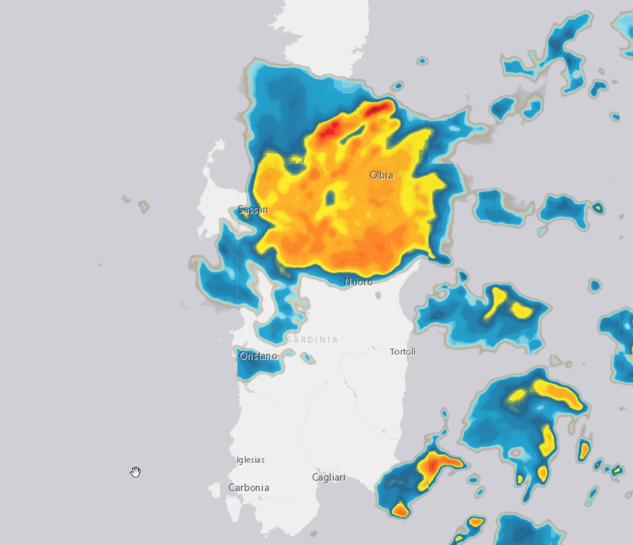radar piogge sardegna - Gallura, La Maddalena, Orosei, Tortolì e Arbatax e non solo: temporali con meteo inclemente