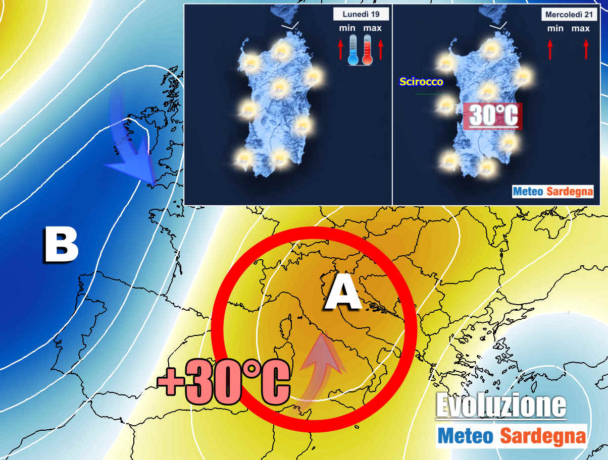 evoluzione meteo con caldo africano - Sardegna, meteo d’Autunno si rompe: il rischio di 30°C a Ottobre