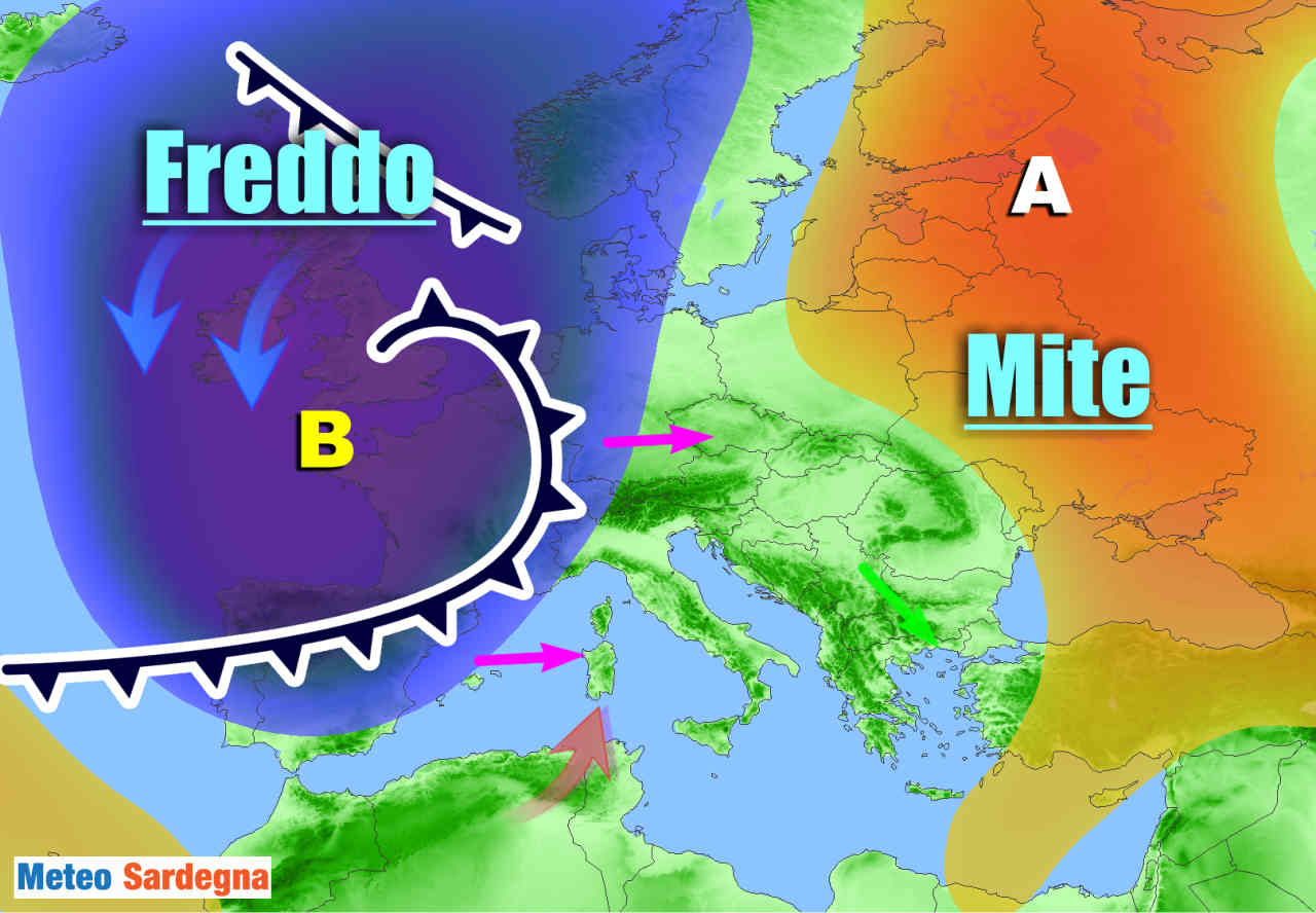 mappa evoluzione - Sardegna, meteo variabile, peggiora sensibilmente lunedì