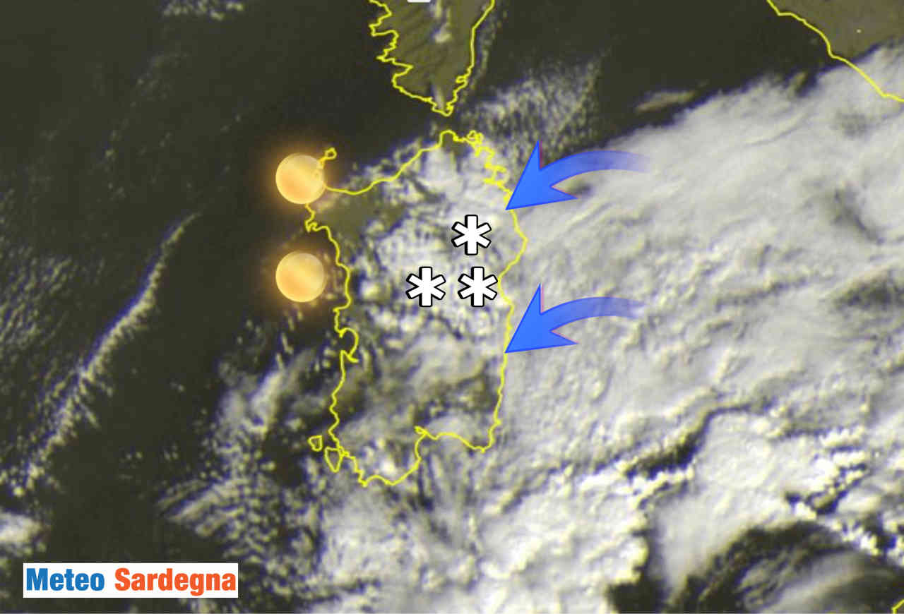Situazione meteo ed evoluzione in Sardegna.