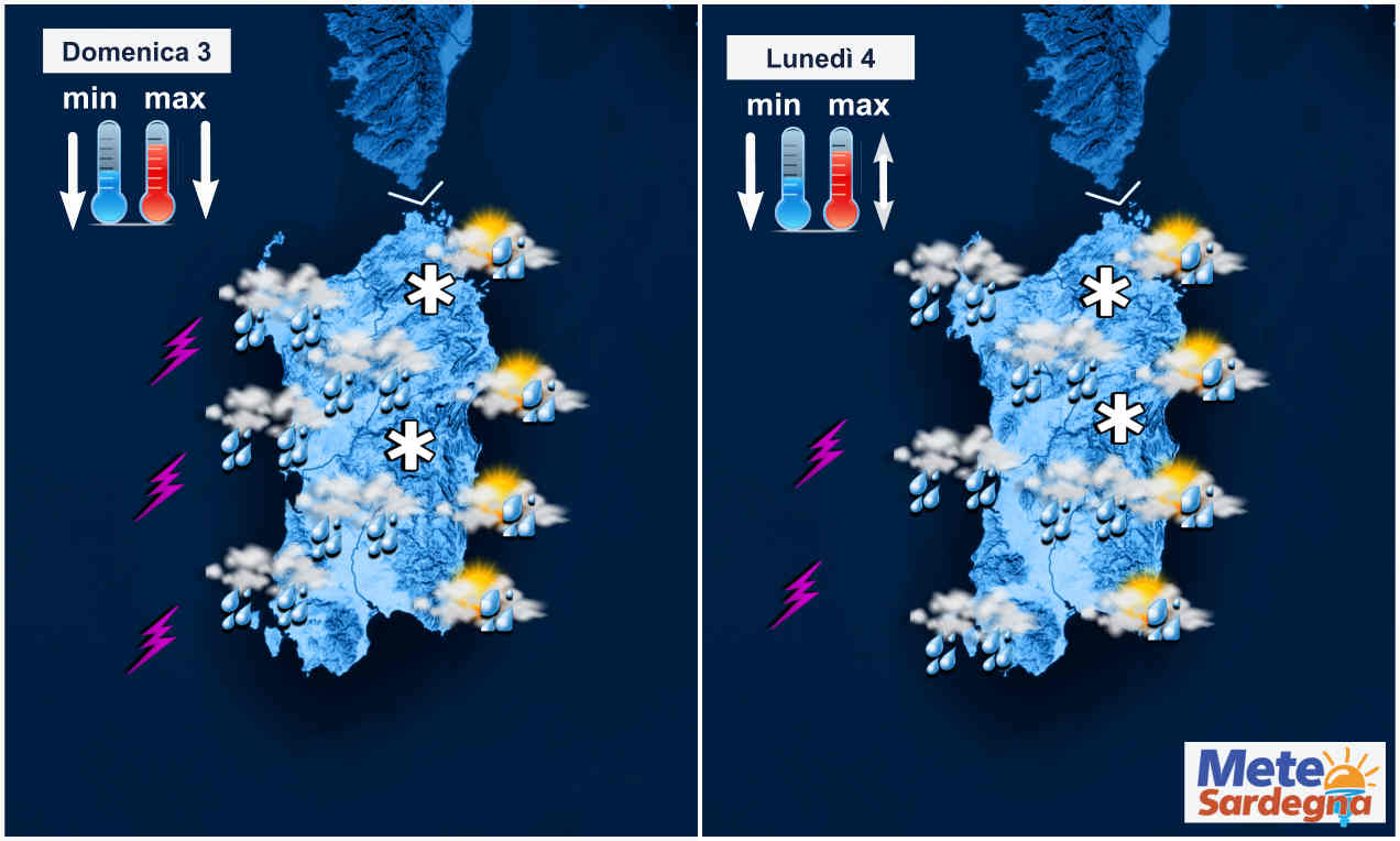 sardegna meteo prossimi giorni - Meteo Sardegna con ripetute perturbazioni. Neve sui rilievi