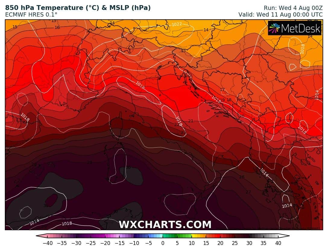 SARDEGNA in prima fila per il CALDO dal Centro Meteo Europeo 850temp 20210804 00 168 - SARDEGNA in prima fila per il CALDO dal Centro Meteo Europeo