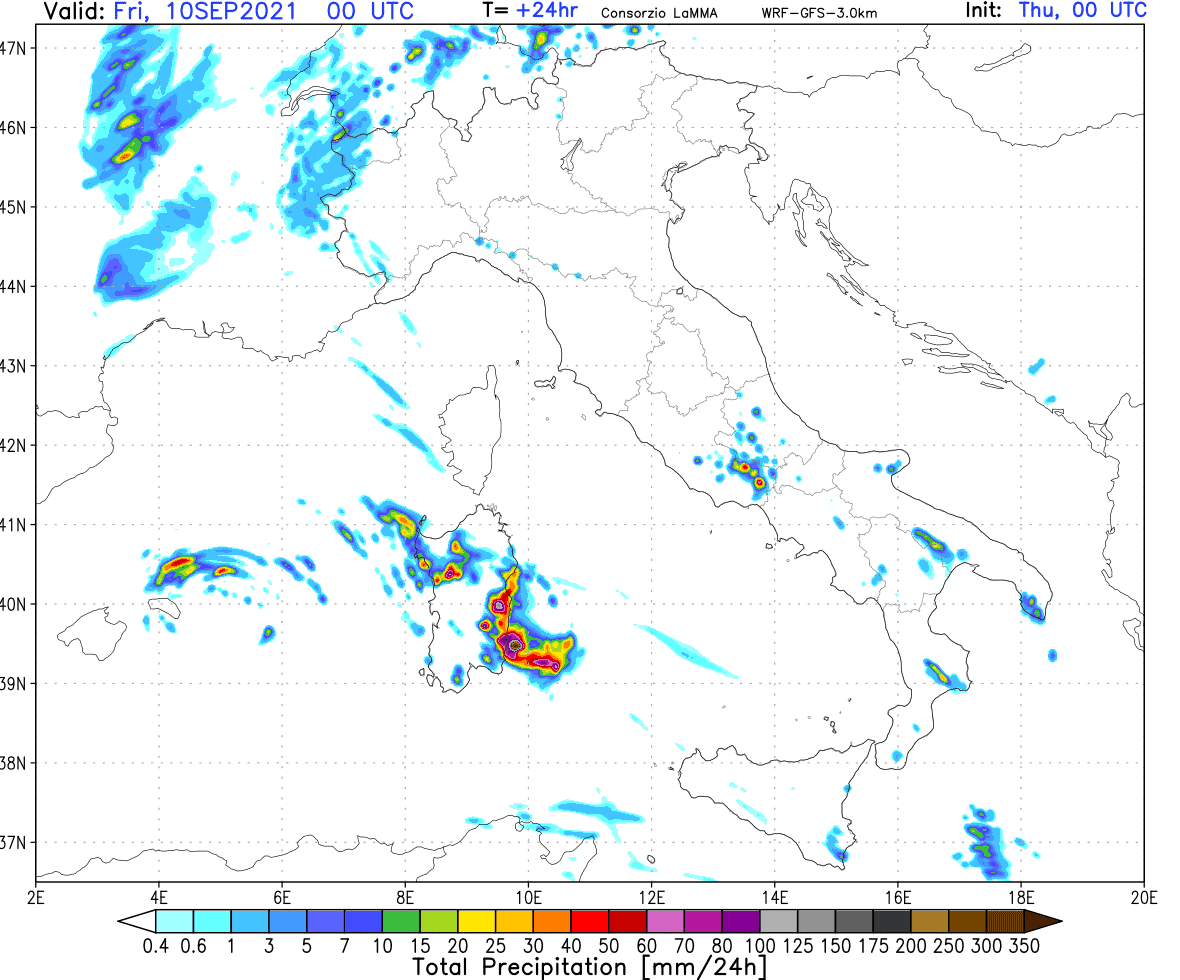 pcp24h.z1.2 - Meteo a rischio forti nubifragi in Sardegna: mappe di previsione