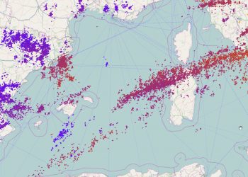 Tracciato dei fulmini nelle ultime 24 ore.