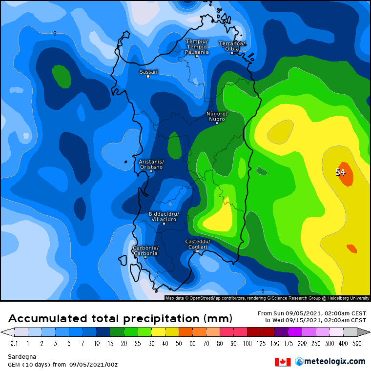 xx model en 343 0 modcan 2021090500 240 1177 157 - Meteo SARDEGNA: “alta possibilità di piogge nei prossimi 10 giorni”. Mappe a confronto