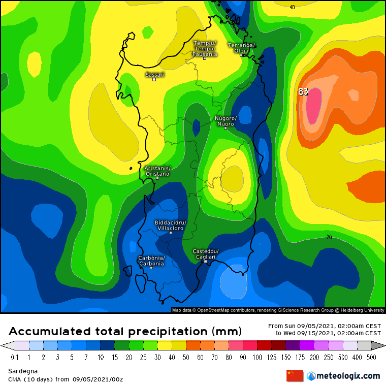 xx model en 343 0 modcma 2021090500 240 1177 157 - Meteo SARDEGNA: “alta possibilità di piogge nei prossimi 10 giorni”. Mappe a confronto