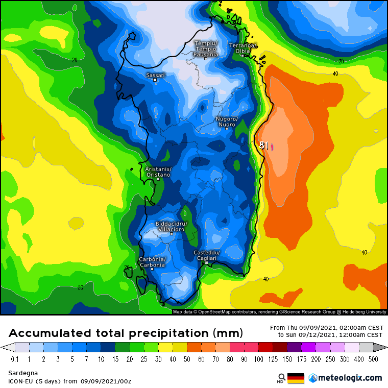 xx model en 343 0 moddeuhd 2021090900 70 1177 157 - Meteo a rischio forti nubifragi in Sardegna: mappe di previsione