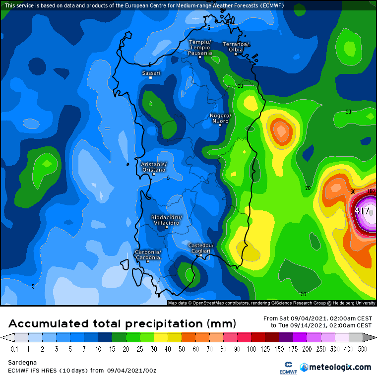 xx model en 343 0 modez 2021090400 240 1177 157 - Meteo Sardegna, previsione delle piogge dei prossimi 10 giorni. Mappe a confronto