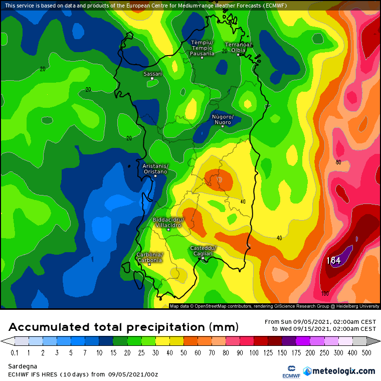 xx model en 343 0 modez 2021090500 240 1177 157 - Meteo SARDEGNA: “alta possibilità di piogge nei prossimi 10 giorni”. Mappe a confronto