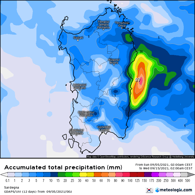 xx model en 343 0 modkor 2021090500 240 1177 157 - Meteo SARDEGNA: “alta possibilità di piogge nei prossimi 10 giorni”. Mappe a confronto