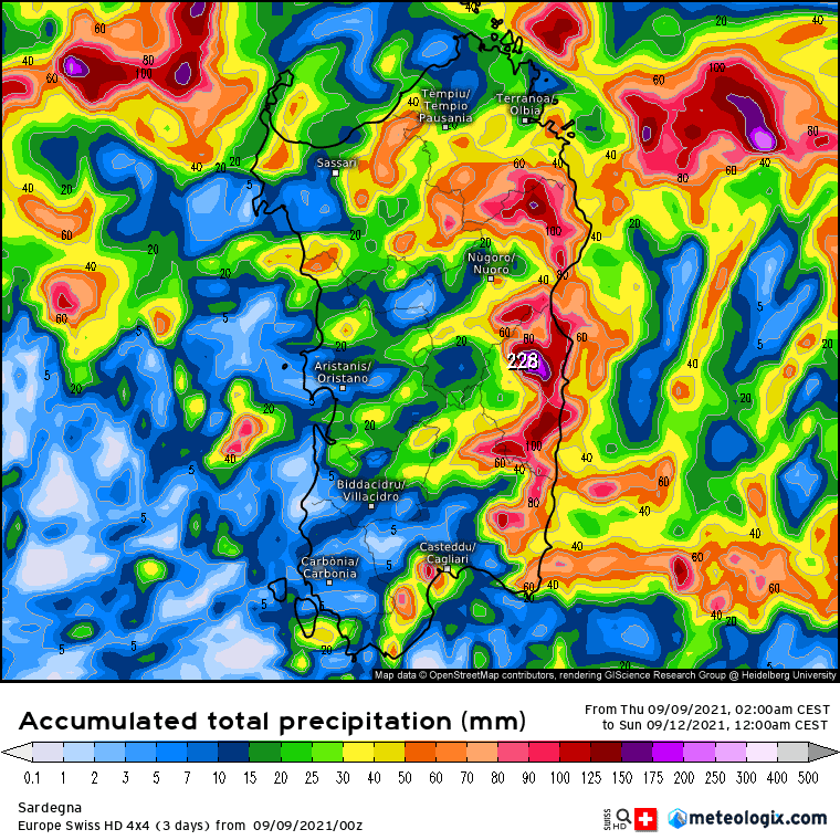 xx model en 343 0 modswisseu 2021090900 70 1177 157 - Meteo a rischio forti nubifragi in Sardegna: mappe di previsione