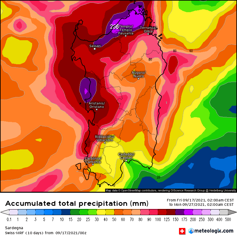 xx model en 343 0 modswissmrf 2021091700 240 1177 157 - Meteo Sardegna, l’arrivo delle grandi piogge