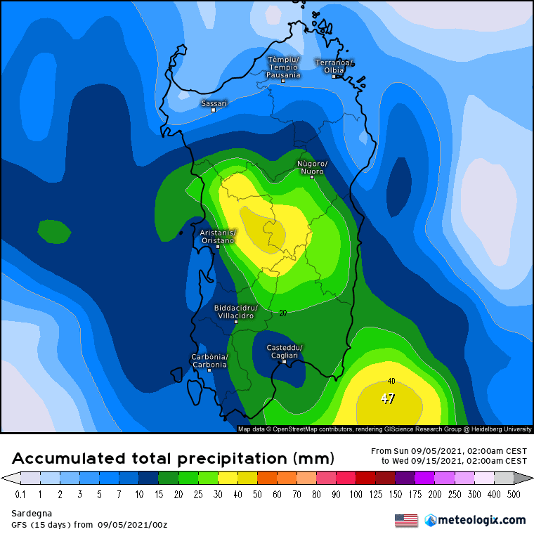 xx model en 343 0 modusa 2021090500 240 1177 157 - Meteo SARDEGNA: “alta possibilità di piogge nei prossimi 10 giorni”. Mappe a confronto