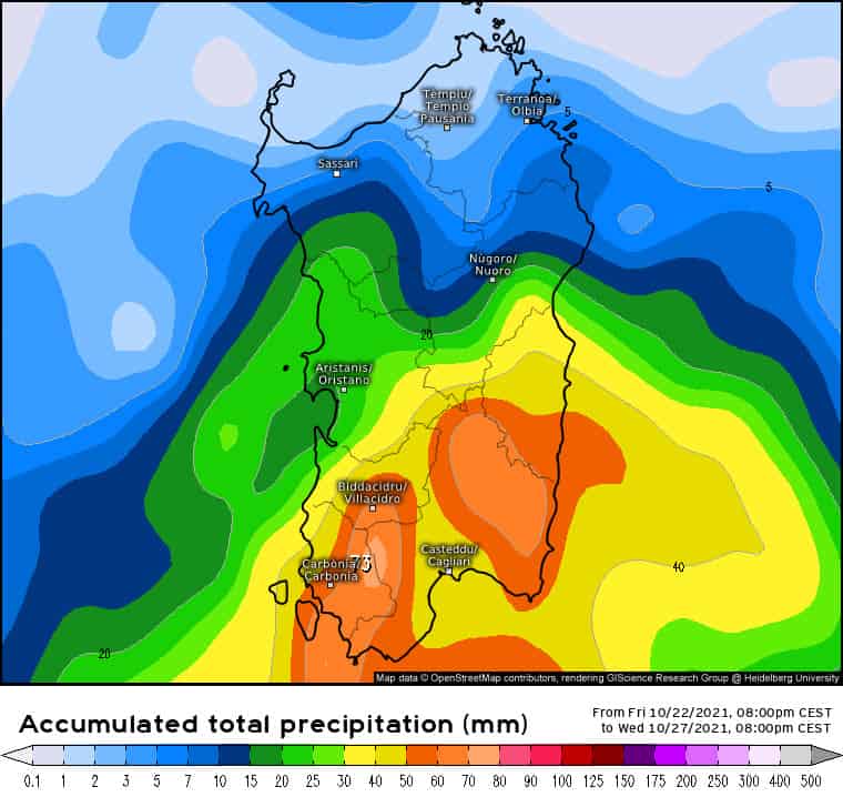 gfs piogge - Meteo, mari attorno SARDEGNA infestati da TEMPORALI, rischio di NUBIFRAGI lampo