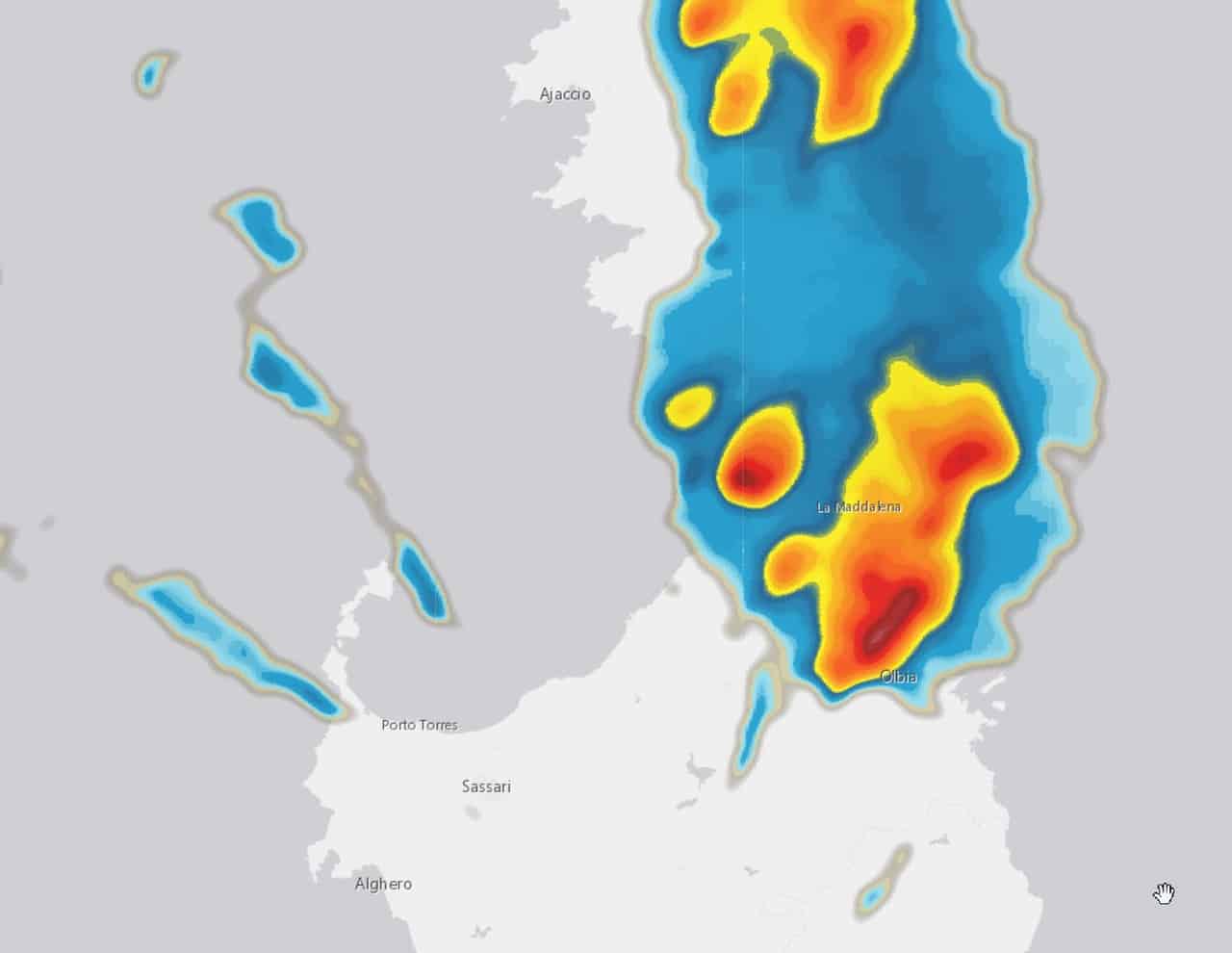 radar meteo - Meteo estremo in Sardegna: GRANDINE GIGANTE gigante in Gallura, sino ad Olbia. Video e Foto