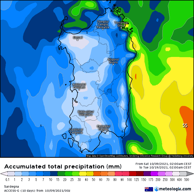 xx model en 343 0 modaus 2021100900 240 1177 157 - Meteo SARDEGNA, il rischio di MALTEMPO e pioggia. Mappe, analisi, un focus