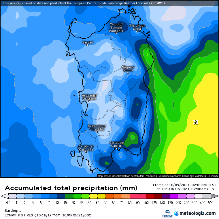 xx model en 343 0 modez 2021100900 240 1177 157 - Meteo SARDEGNA, il rischio di MALTEMPO e pioggia. Mappe, analisi, un focus