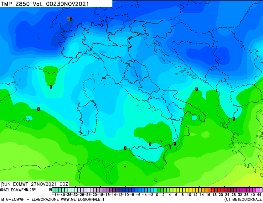 t850 72 1 - Meteo SARDEGNA, inizia la BURRASCA invernale. Arriva la NEVE sui rilievi. Mappe