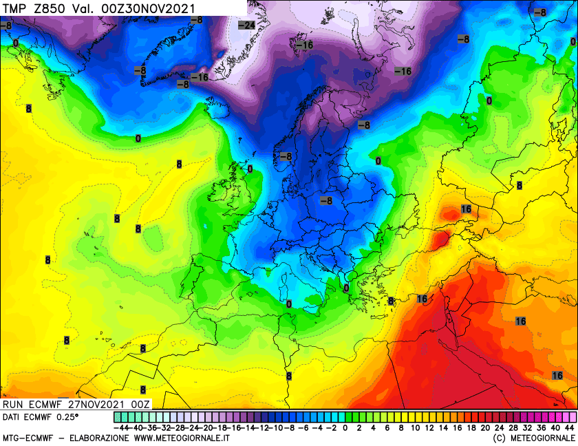 t850 72 - Meteo SARDEGNA, inizia la BURRASCA invernale. Arriva la NEVE sui rilievi. Mappe