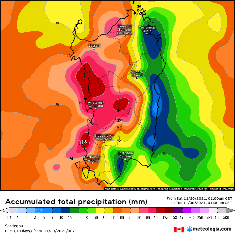 xx model en 343 0 modcan 2021112000 240 1177 157 - Meteo SARDEGNA, grandi piogge, rischio neve sui rilievi
