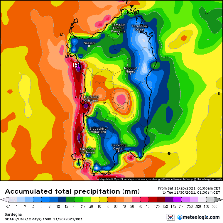xx model en 343 0 modkor 2021112000 240 1177 157 - Meteo SARDEGNA, grandi piogge, rischio neve sui rilievi