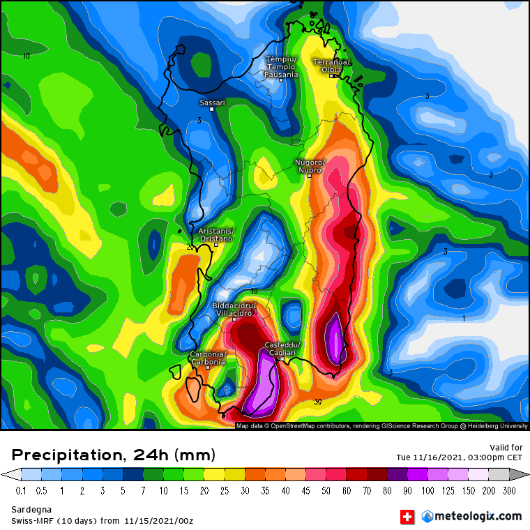 xx model en 343 0 modswissmrf 2021111500 38 1177 63 - Pesante ALLERTA METEO per la SARDEGNA: Mediterraneo è un ribollire di cicloni extra-tropicali