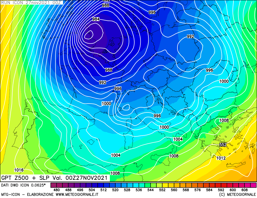 z500 0 - Meteo SARDEGNA, inizia la BURRASCA invernale. Arriva la NEVE sui rilievi. Mappe