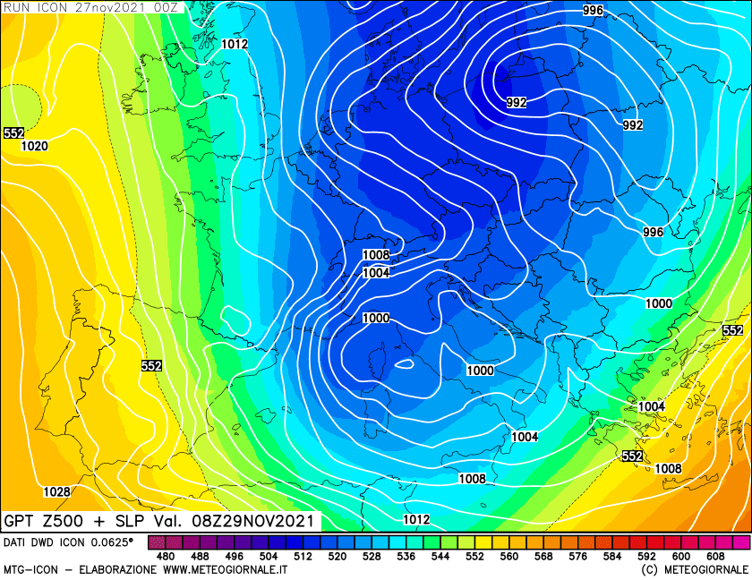 z500 56 - Meteo SARDEGNA, inizia la BURRASCA invernale. Arriva la NEVE sui rilievi. Mappe