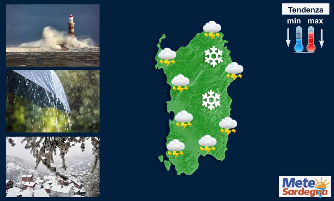 evoluzione meteo - Meteo SARDEGNA, altra NEVE e MALTEMPO. Poi nuovi cicloni mediterranei, ARIA FREDDA