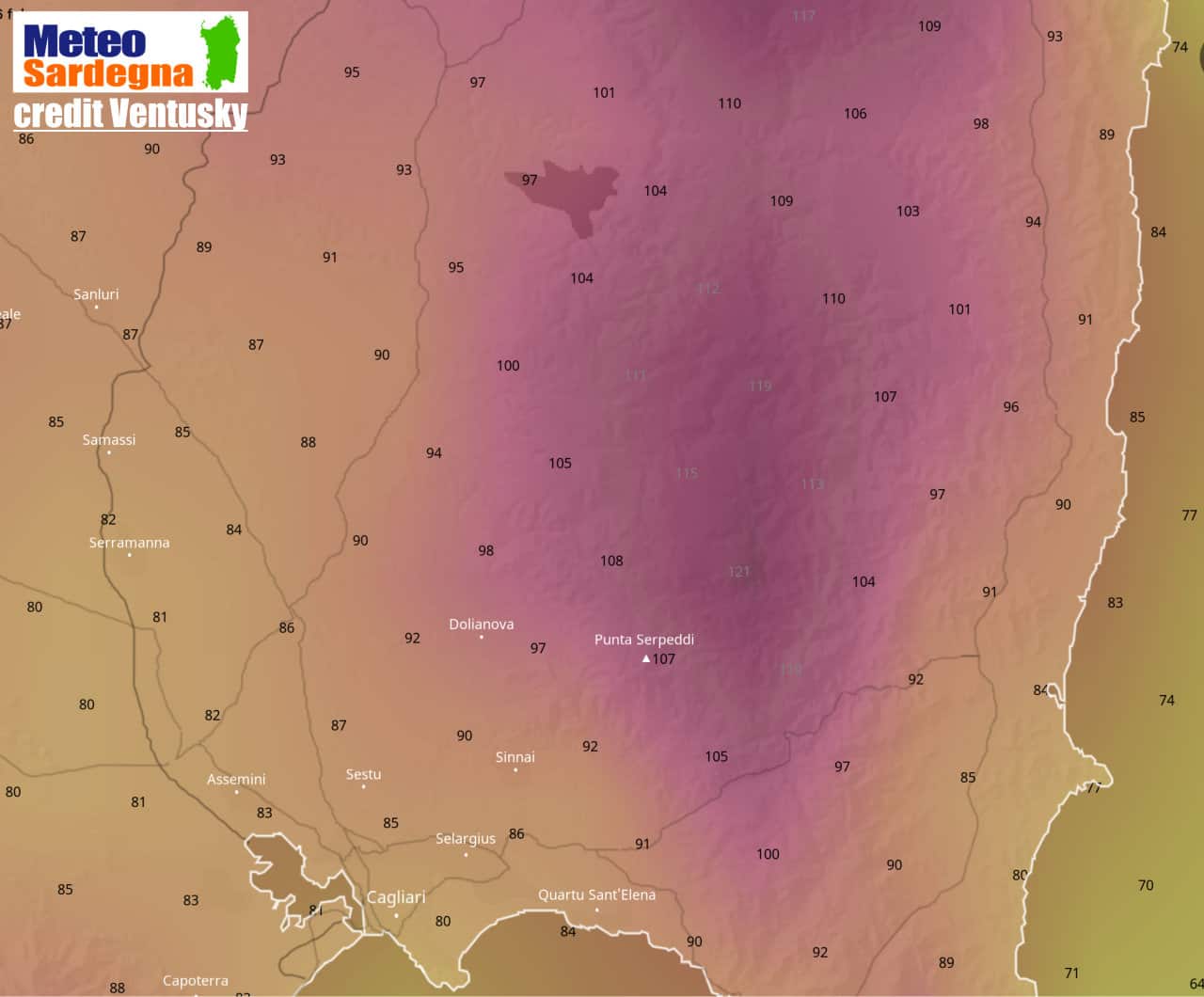 meteo sardegna burrasca vento 03 - SARDEGNA: allerta meteo da parte della Protezione Civile. Mappe previsione di raffiche del vento