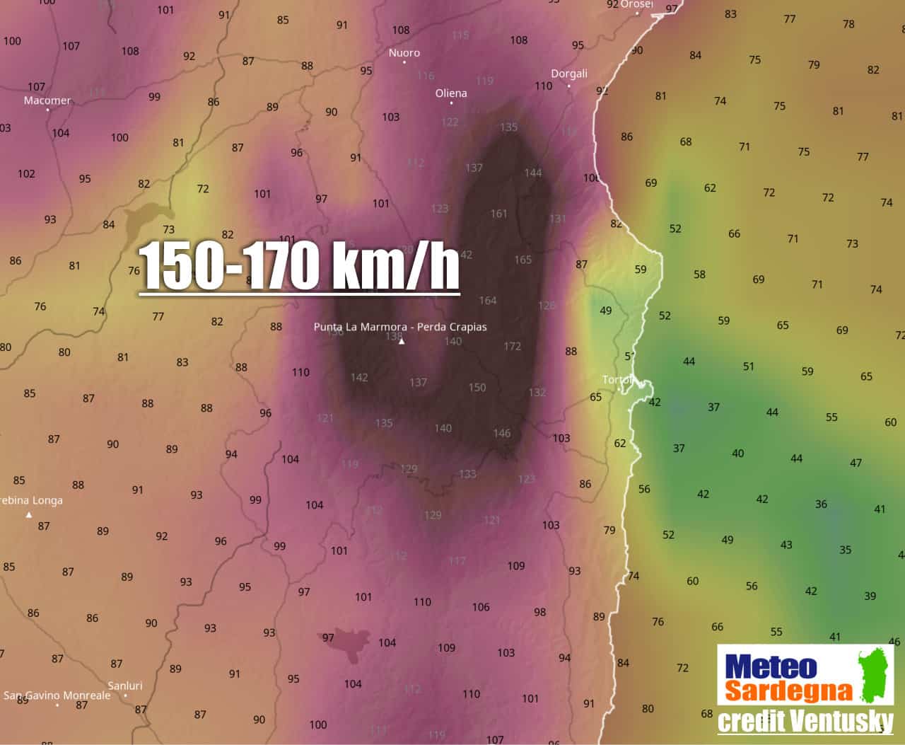 meteo sardegna burrasca vento 06 - SARDEGNA: allerta meteo da parte della Protezione Civile. Mappe previsione di raffiche del vento