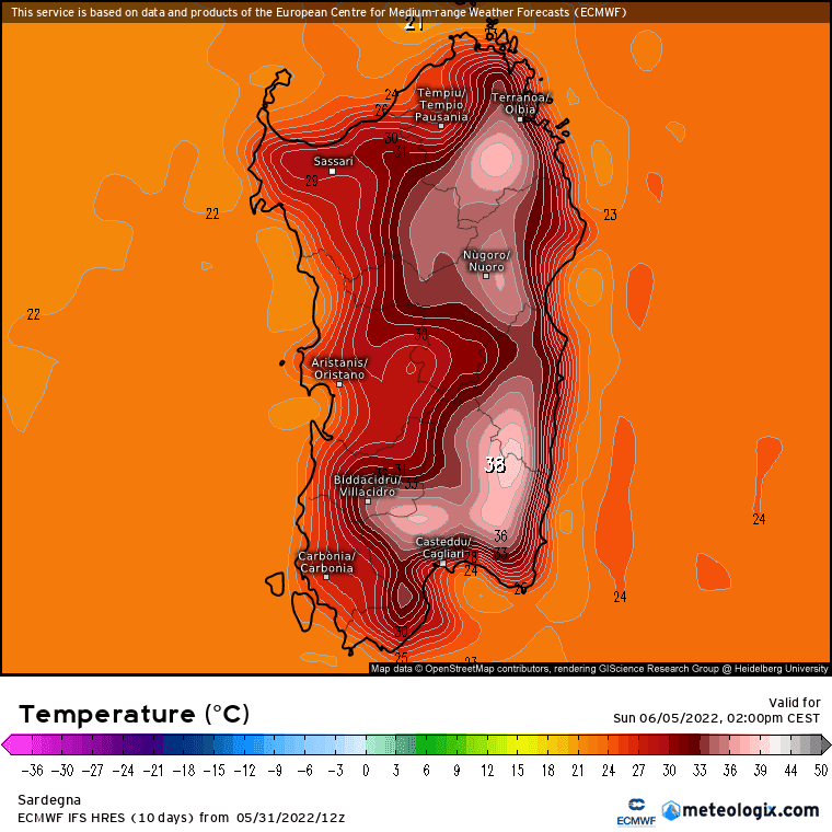 xx model en 343 0 modez 2022053112 120 1177 1 - Meteo SARDEGNA, accentuazione acuta del caldo. ULTIME MAPPE