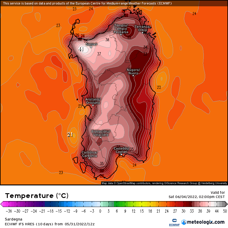 xx model en 343 0 modez 2022053112 96 1177 1 - Meteo SARDEGNA, accentuazione acuta del caldo. ULTIME MAPPE