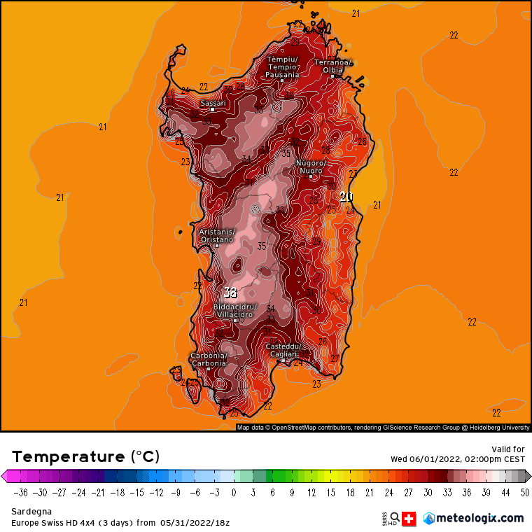 xx model en 343 0 modswisseu 2022053118 18 1177 1 - Meteo SARDEGNA, accentuazione acuta del caldo. ULTIME MAPPE