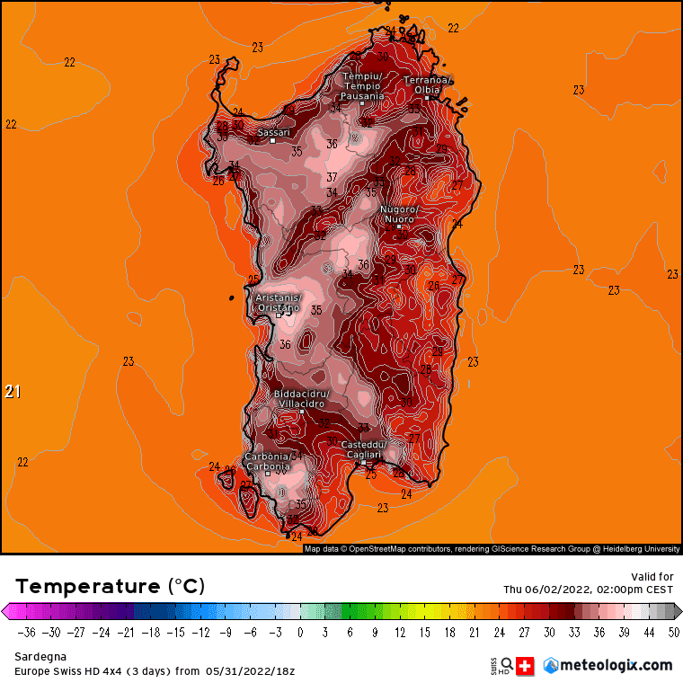 xx model en 343 0 modswisseu 2022053118 42 1177 1 - Meteo SARDEGNA, accentuazione acuta del caldo. ULTIME MAPPE