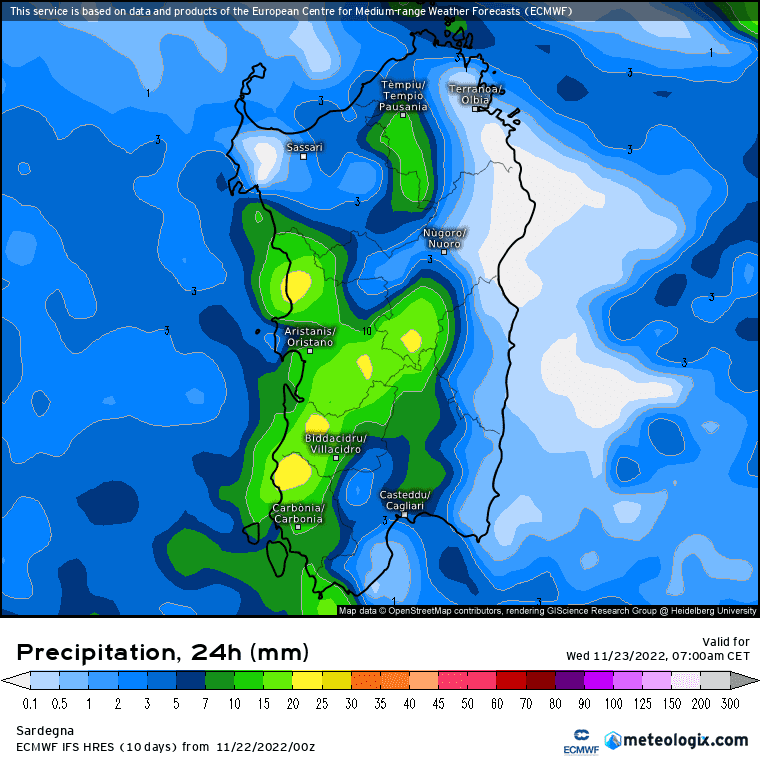 xx model en 353 0 modez 2022112200 30 1177 63 - Aggiornamento ore 7:00 "edizione Straordinaria del meteo SARDEGNA", danni, allagamenti. Allerta ancora in vigore