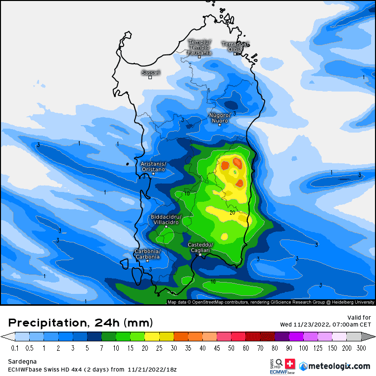 xx model en 353 0 modezswiss 2022112118 36 1177 63 - Aggiornamento ore 7:00 "edizione Straordinaria del meteo SARDEGNA", danni, allagamenti. Allerta ancora in vigore